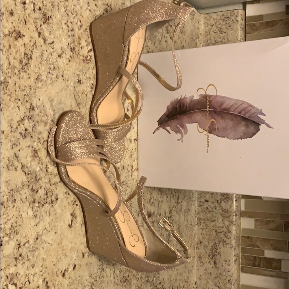 Shimmering gold wedge heels